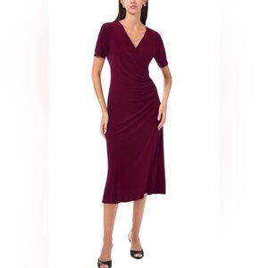 MSK Womens Burgundy Draped Front Midi Dress L